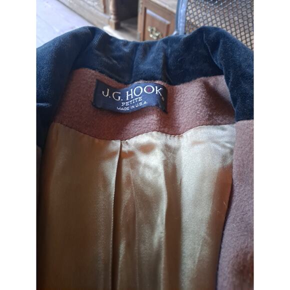 JG Hook Signatures Sz 10 100% Pure Wool Brown Coat Heavy Velvet Trim Vintage - Picture 2 of 7